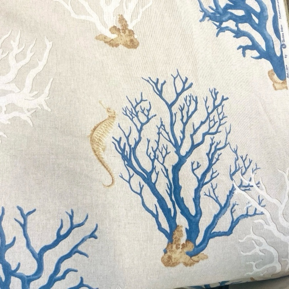Textiles Vilber Made In Spain Beach Coral Seahorse Upholstery Fabric 6YD